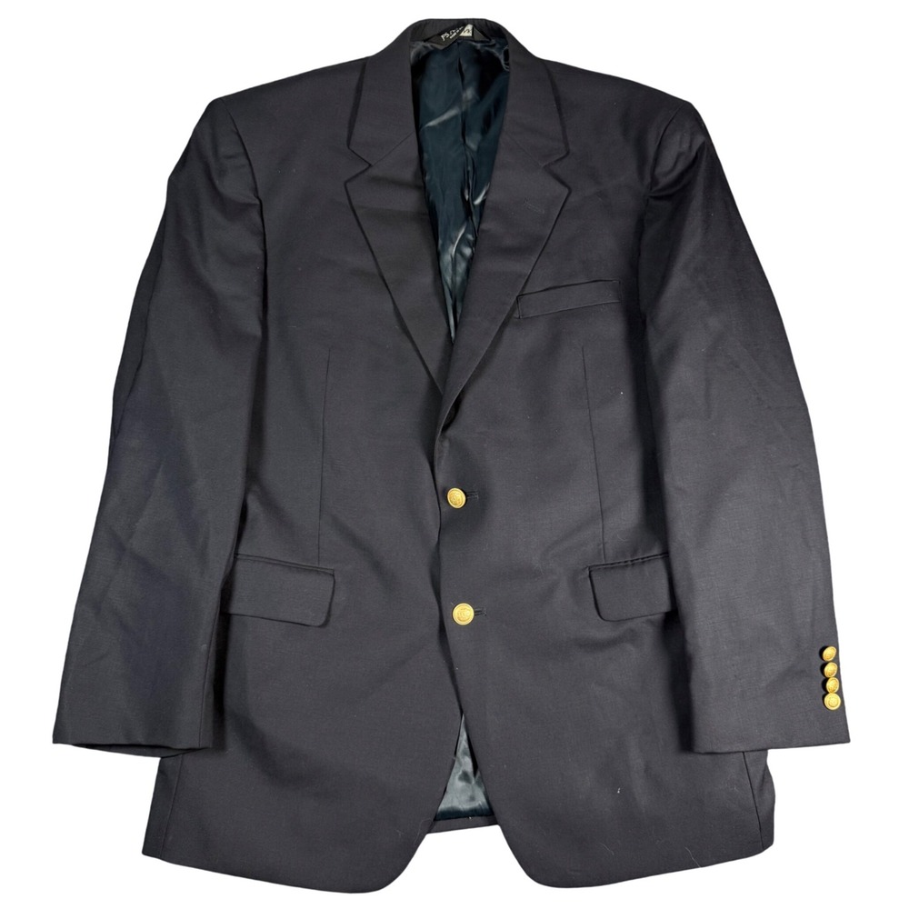 Jos. A. Bank Blazer Mens 43R Navy Blue Wool Gold Crest Buttons Sport Coat